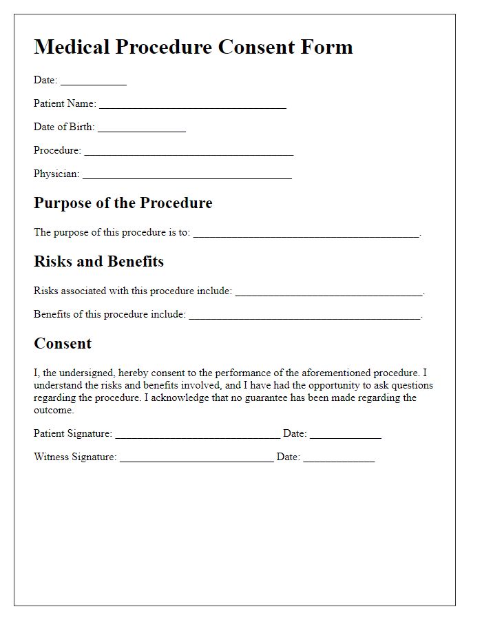 Letter template of medical procedure consent for outpatient treatments.