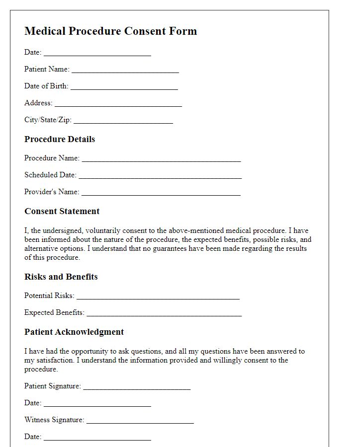 Letter template of medical procedure consent for womens health procedures.