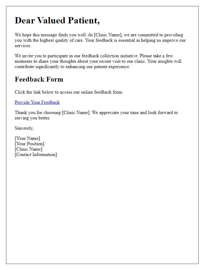 Letter template of clinic feedback collection initiative