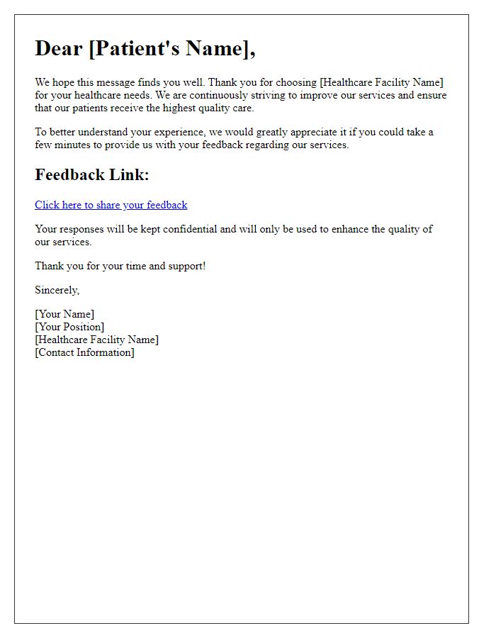 Letter template of healthcare service satisfaction feedback request