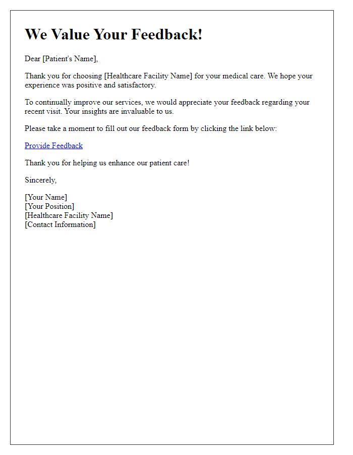 Letter template of patient care feedback invitation