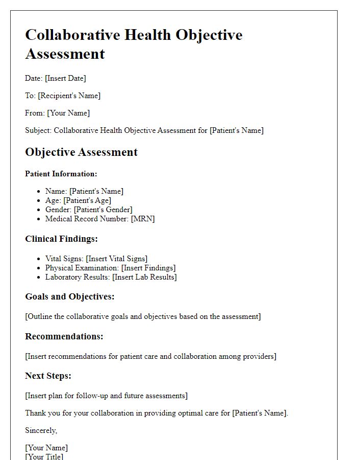 Letter template of collaborative health objective assessment.