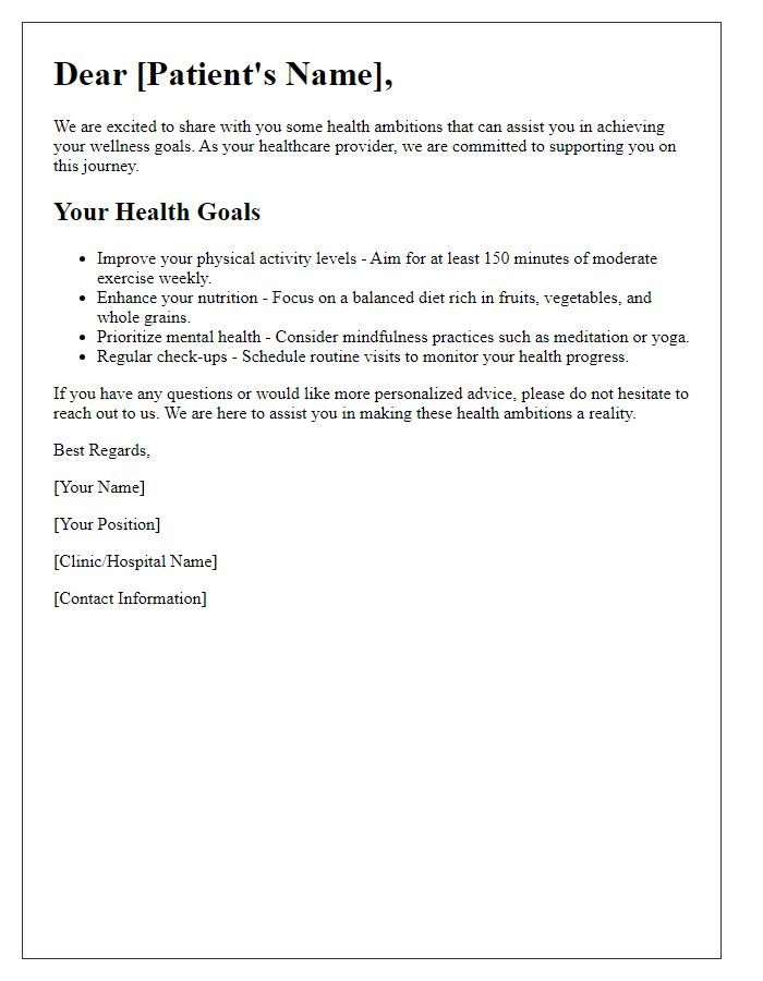 Letter template of health ambitions communication for patients.