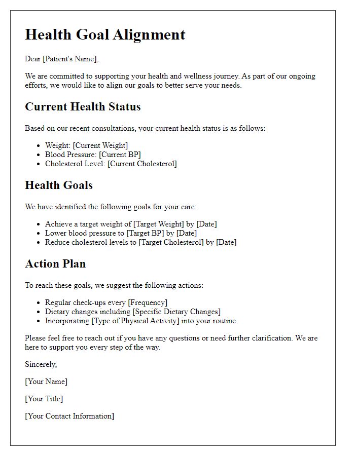 Letter template of health goal alignment for patient care.