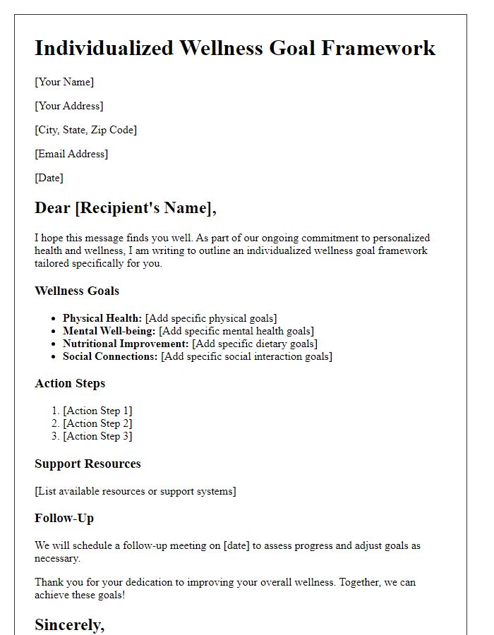 Letter template of individualized wellness goal framework.