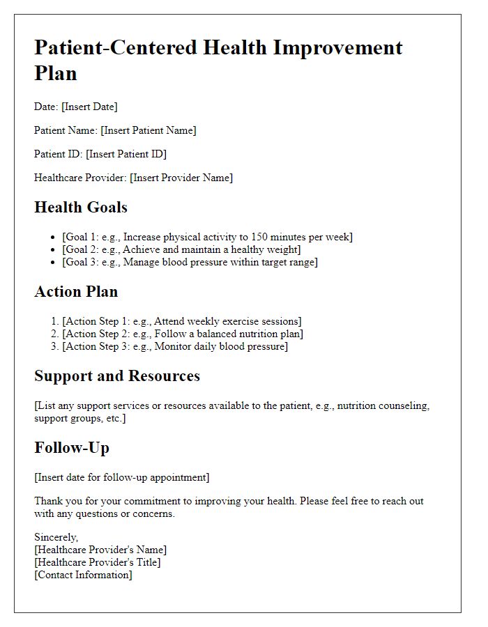 Letter template of patient-centered health improvement plan.