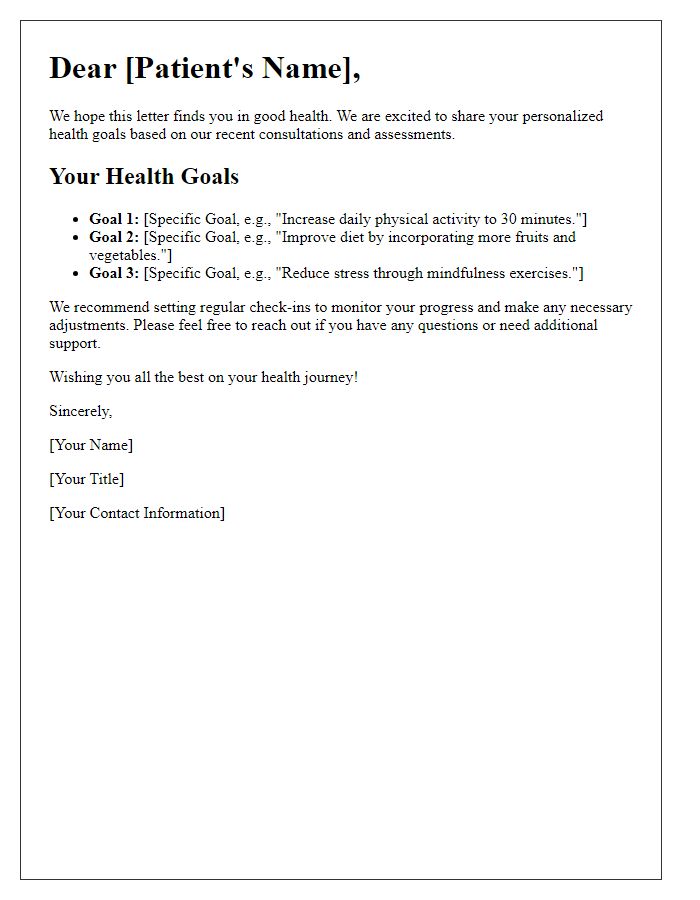 Letter template of personalized patient health goals.