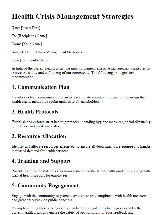 Letter template of health crisis management strategies