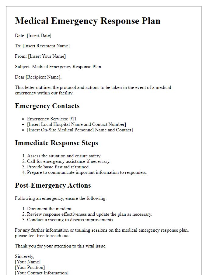 Letter template of medical emergency response plan