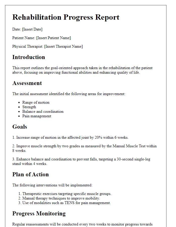 Letter template of goal-oriented physical therapy approach for rehabilitation.