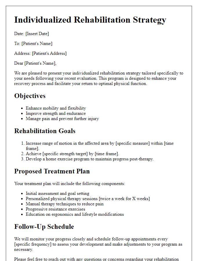 Letter template of individualized rehabilitation strategy for physical therapy.