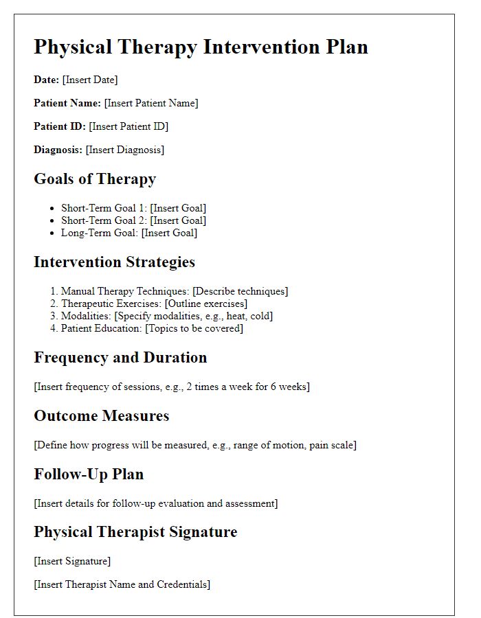 Letter template of structured physical therapy intervention plan for recovery.