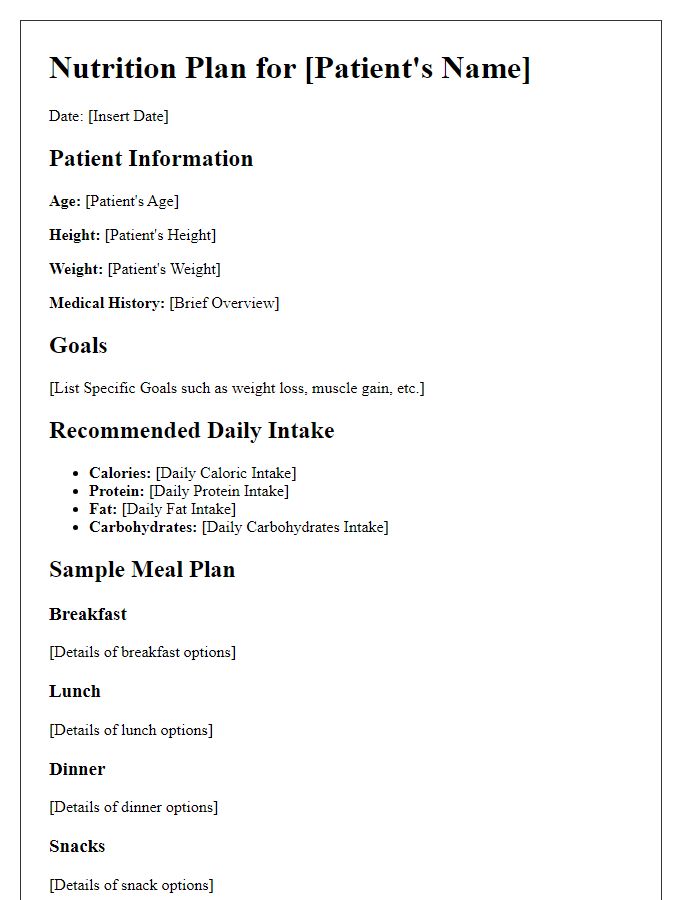 Letter template of nutrition plan tailored for patient wellness