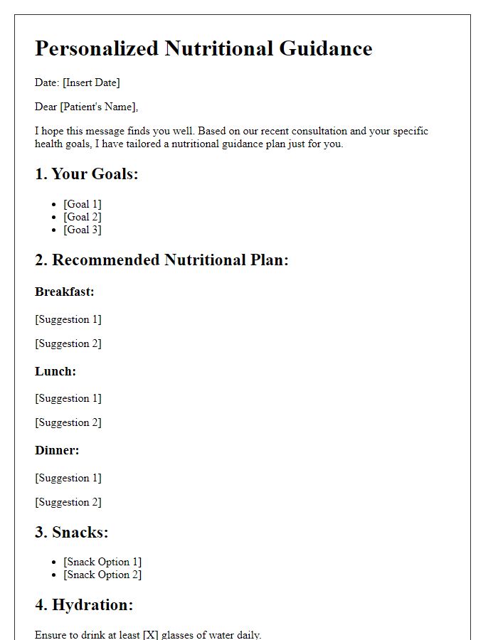 Letter template of personalized nutritional guidance for patients