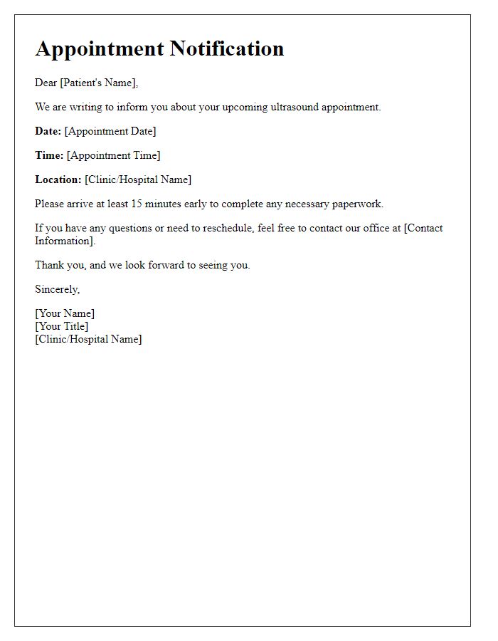 Letter template of ultrasound appointment notification