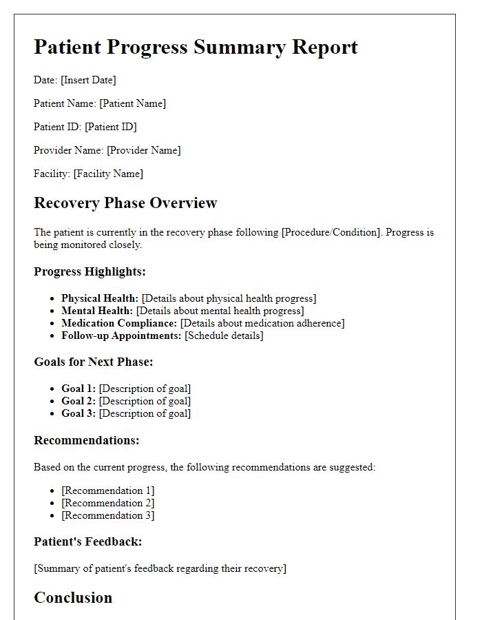 Letter template of patient progress summary during recovery phase