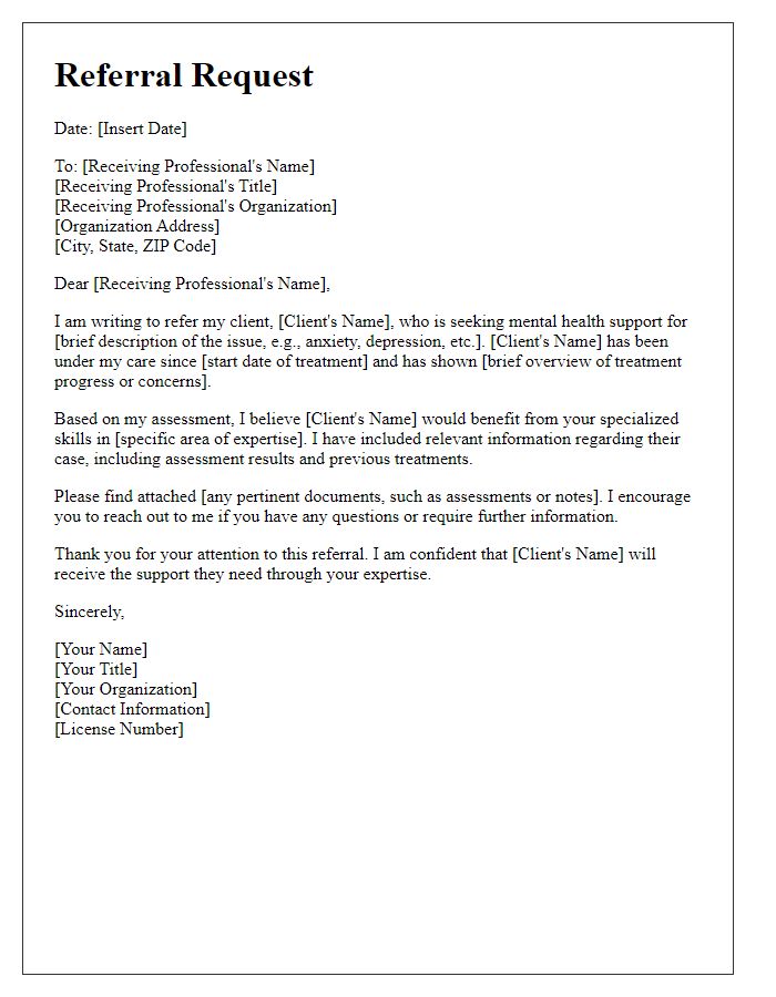 Letter template of mental health professional referral request.