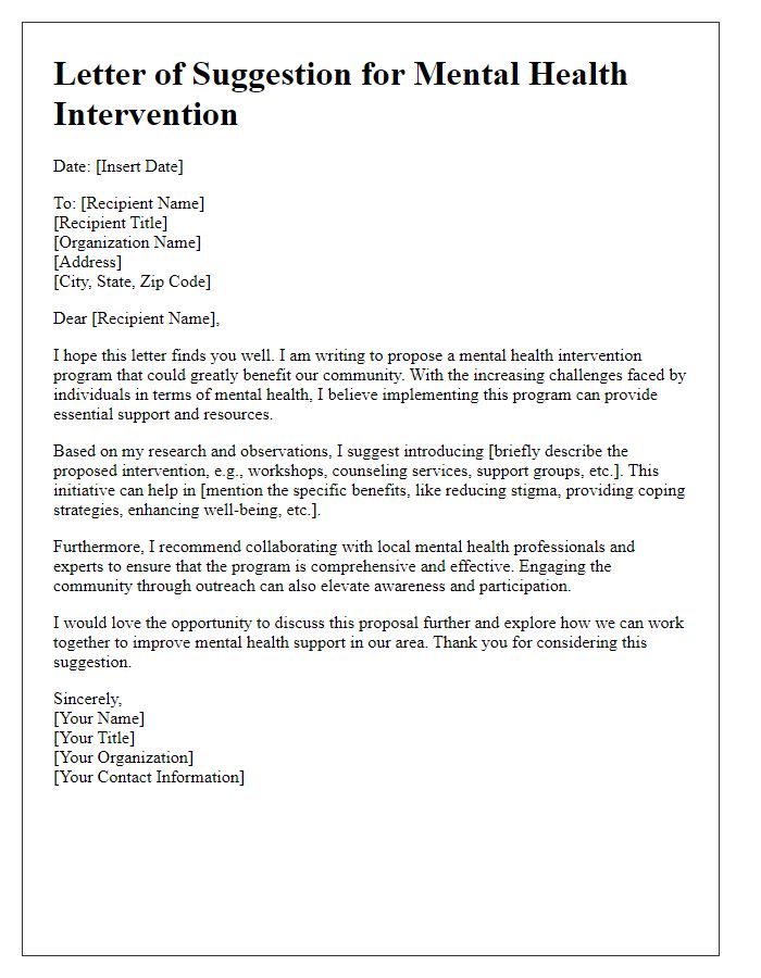 Letter template of suggestion for mental health intervention.