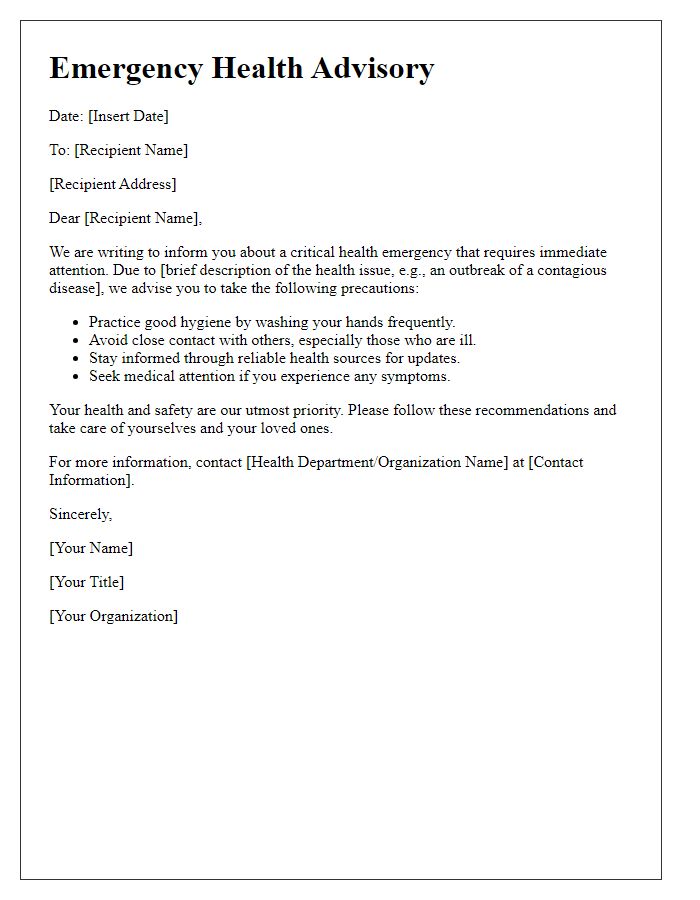 Letter template of emergency health advisory