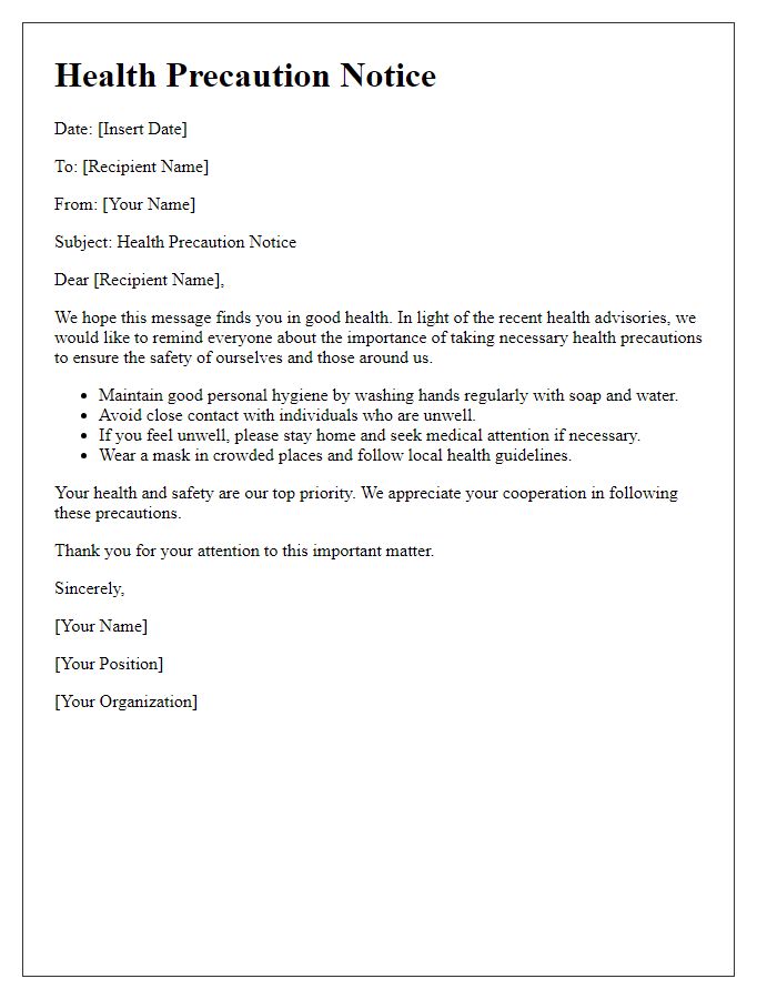 Letter template of health precaution notice