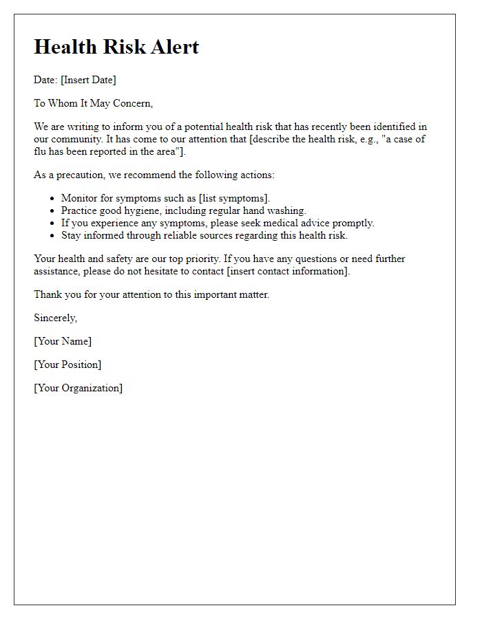 Letter template of health risk alert