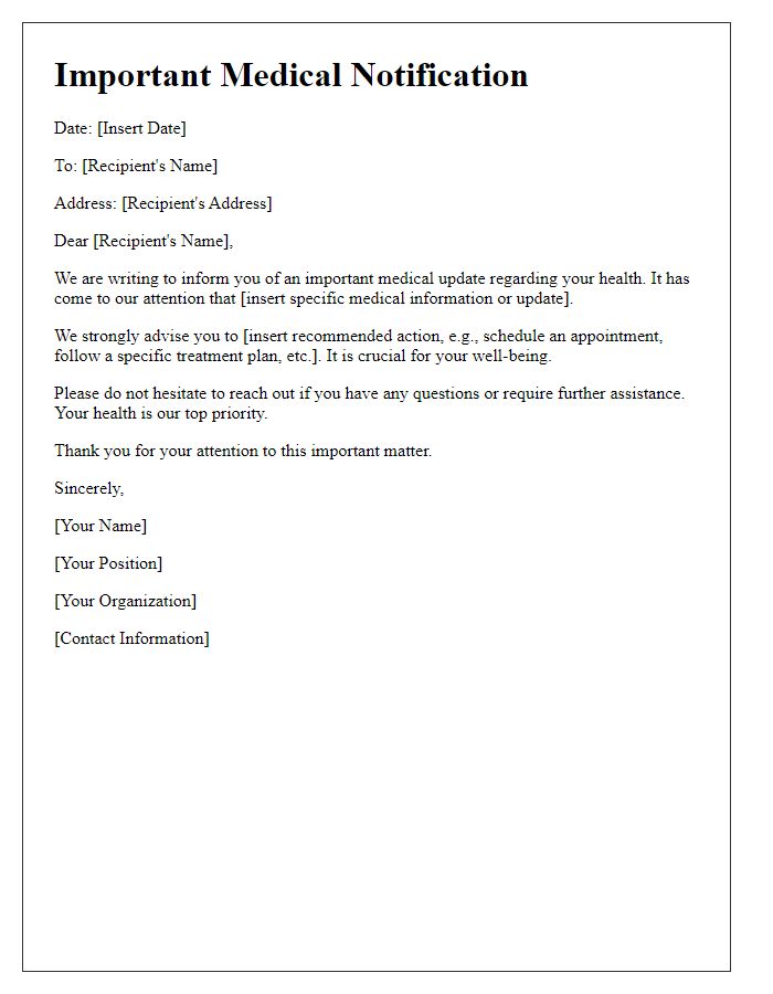 Letter template of important medical notification