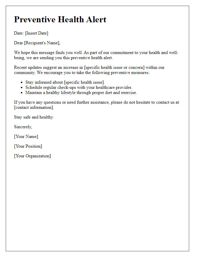 Letter template of preventive health alert