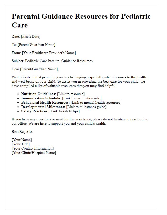 Letter template of pediatric care parental guidance resources