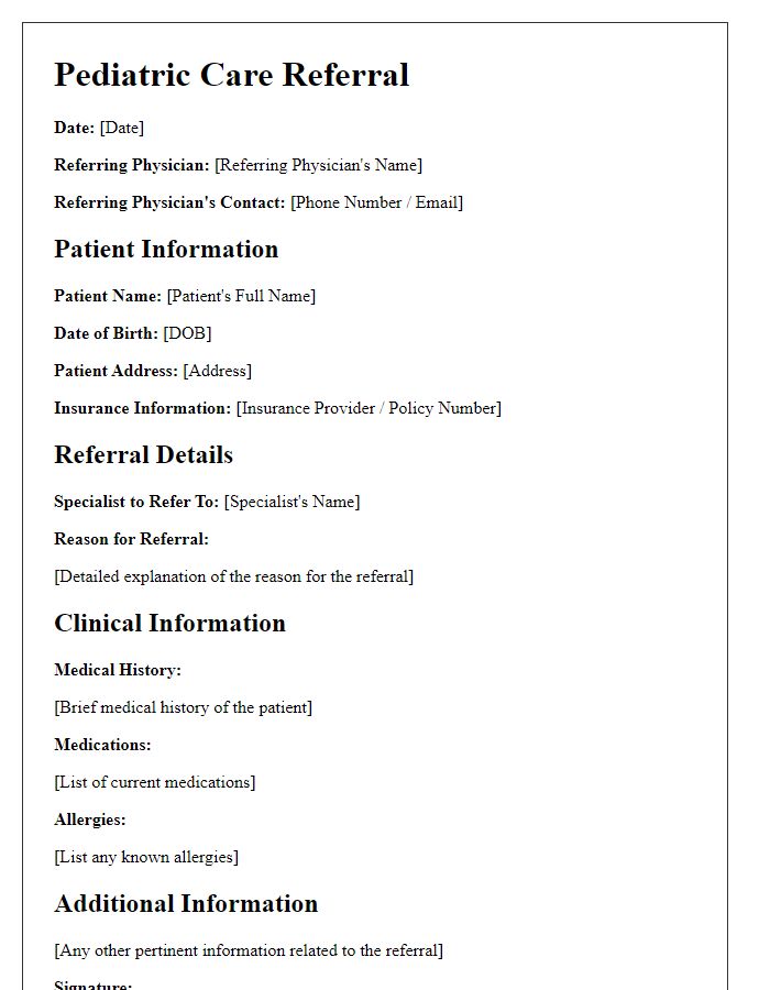 Letter template of pediatric care referral information