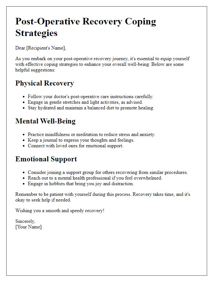 Letter template of coping strategies for post-operative recovery