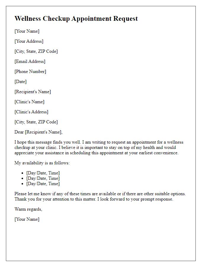 Letter template of wellness checkup appointment request