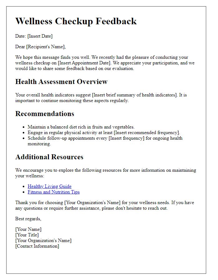 Letter template of wellness checkup feedback