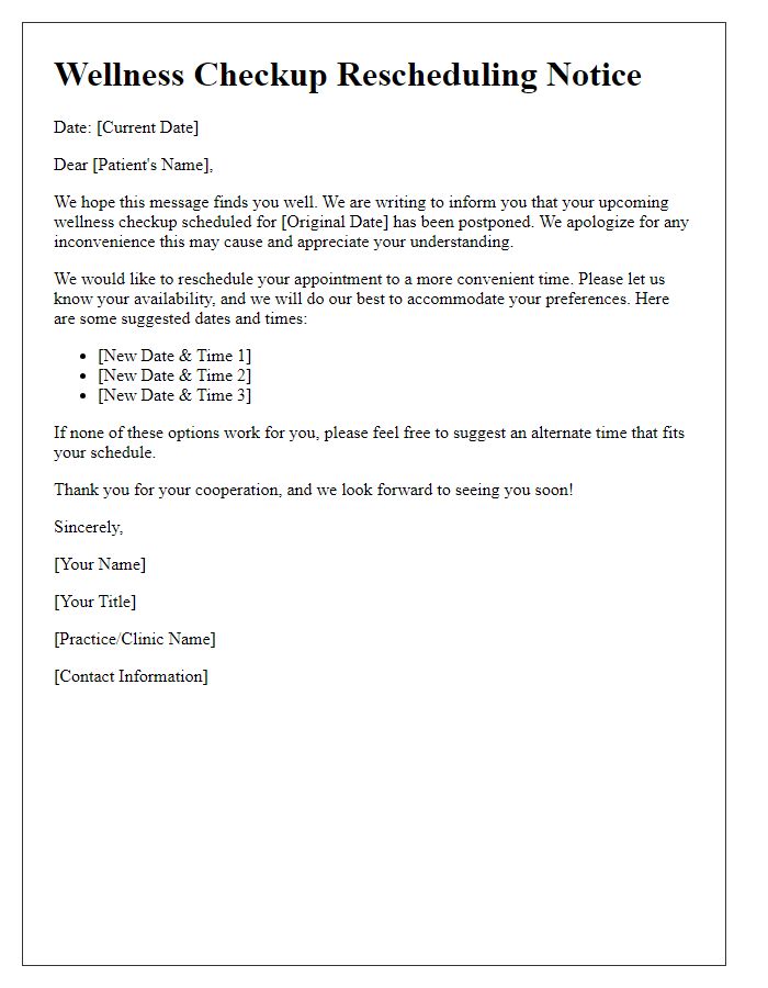 Letter template of wellness checkup rescheduling