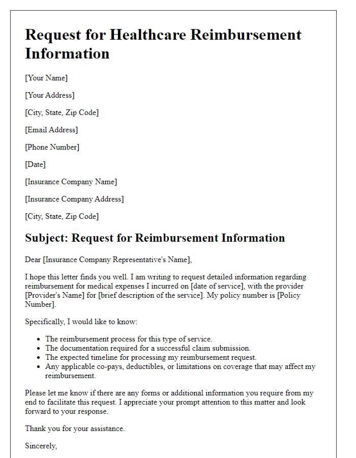 Letter template of detailed request for healthcare reimbursement information