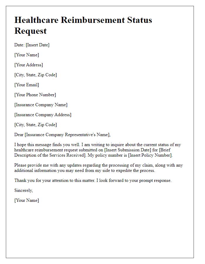 Letter template of healthcare reimbursement status request