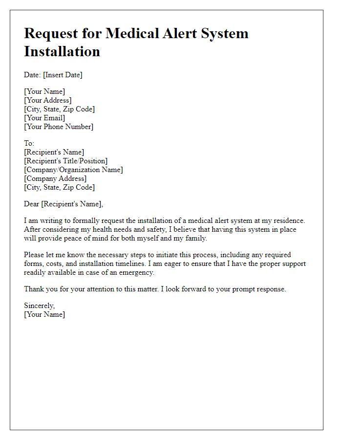 Letter template of request for medical alert system installation