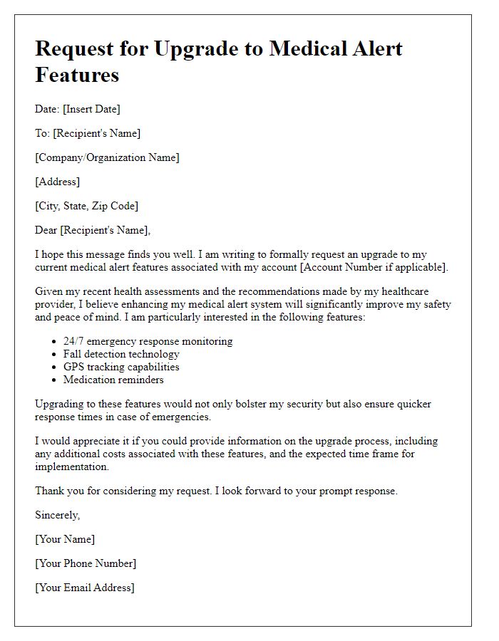 Letter template of upgrade request for medical alert features