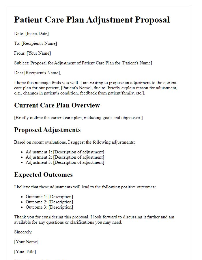 Letter template of patient care plan adjustment proposal