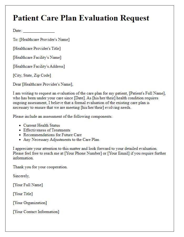 Letter template of patient care plan evaluation request