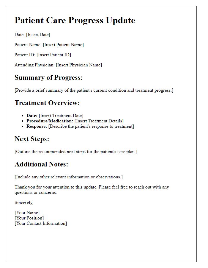 Letter template of patient care progress update