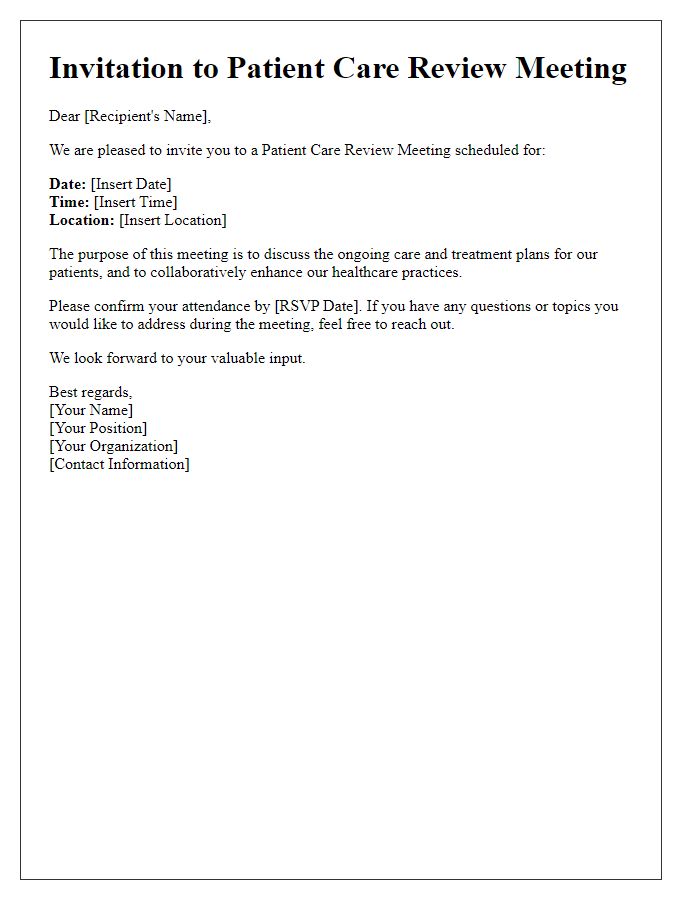 Letter template of patient care review meeting invitation