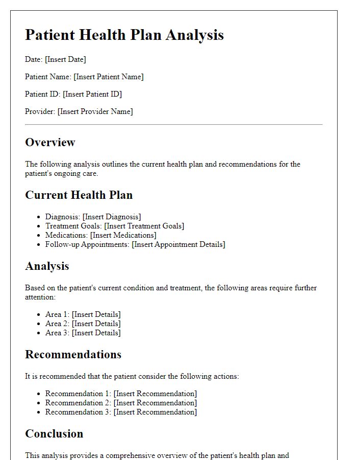 Letter template of patient health plan analysis