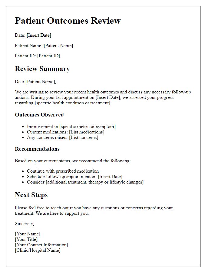 Letter template of patient outcomes review