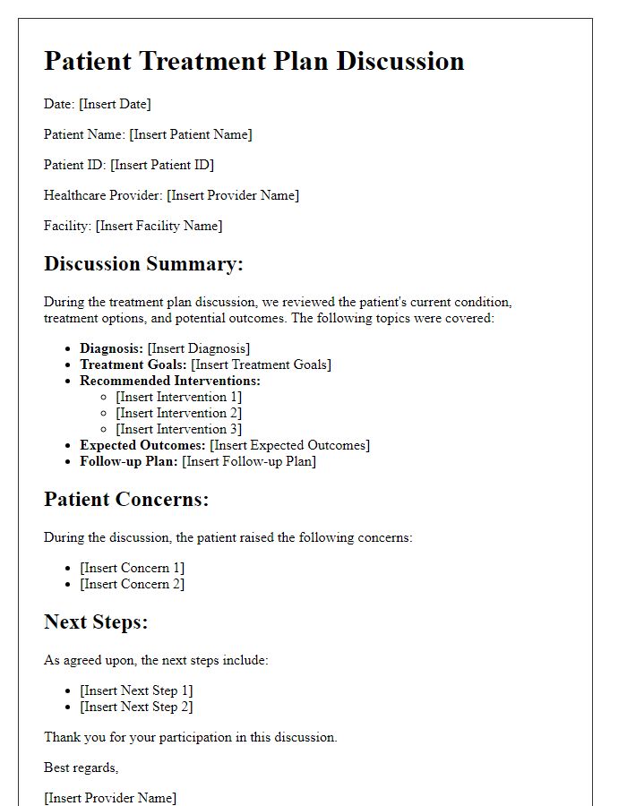 Letter template of patient treatment plan discussion