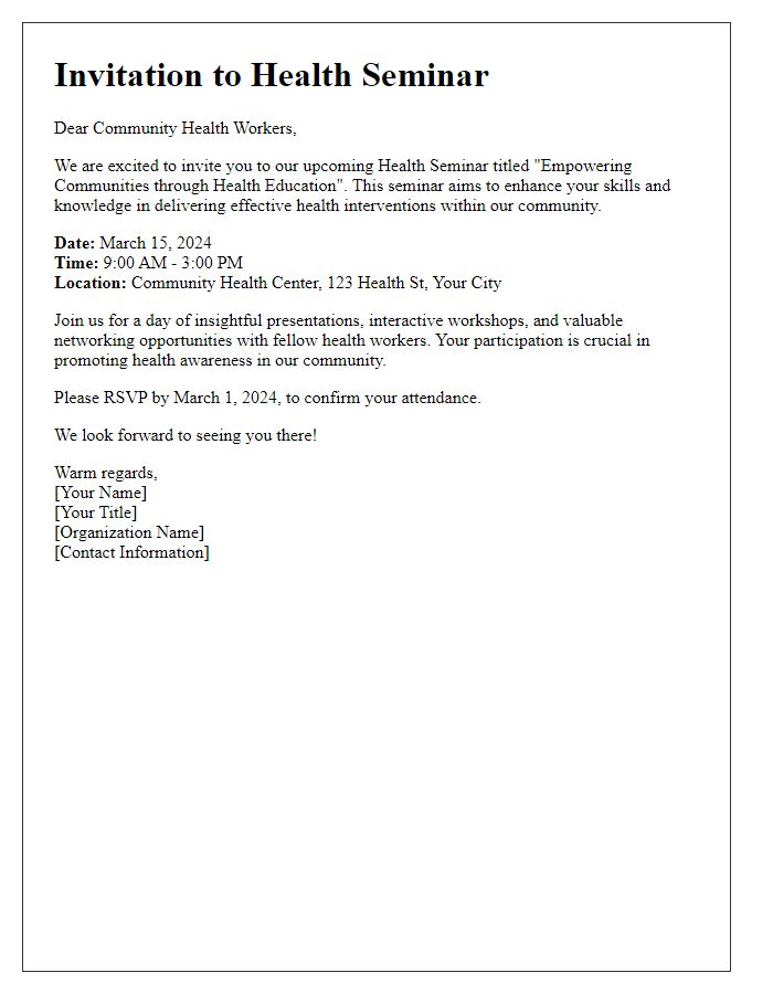 Letter template of health seminar invitation for community health workers.