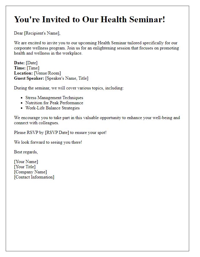 Letter template of health seminar invitation for corporate wellness programs.