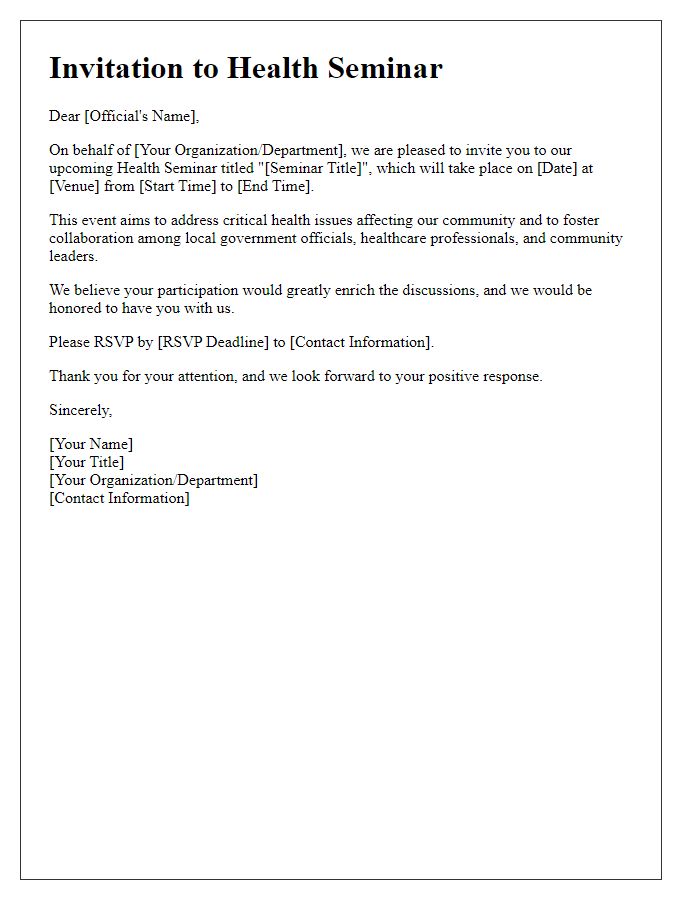 Letter template of health seminar invitation for local government officials.