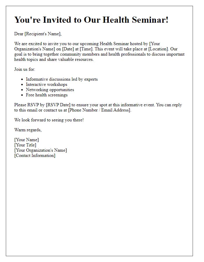 Letter template of health seminar invitation for non-profit health organizations.