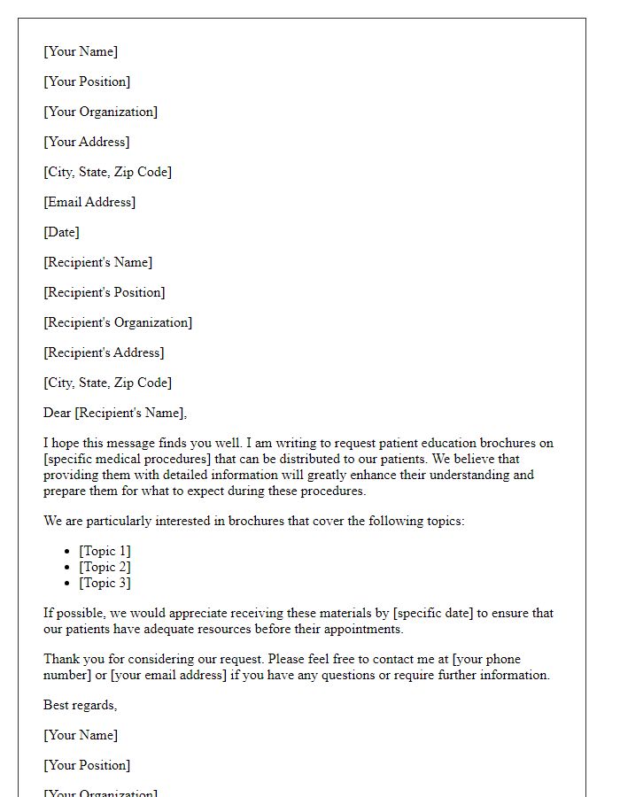 Letter template of request for patient education brochures on medical procedures