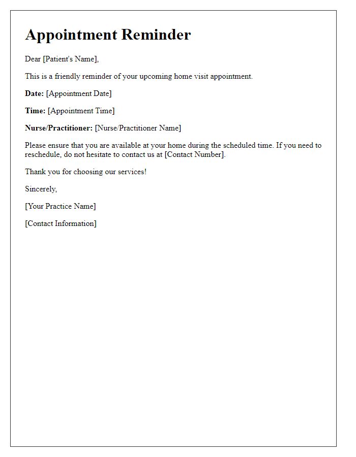 Letter template of patient home visit appointment reminder